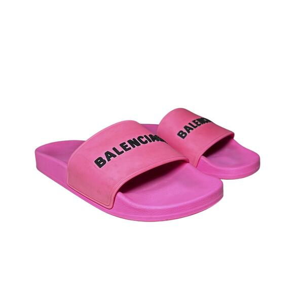 Balenciaga Fluo Pink Logo Rubber Beach Pool Slides Sandals Size 39 - Picture 3 of 8
